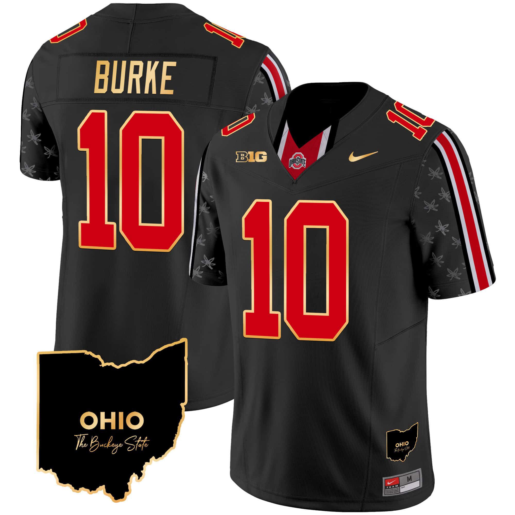 Men Ohio State Buckeyes #10 Burke Black 2024 Nike Home Patch Gold Trim Vapor Limited NCAA Jersey